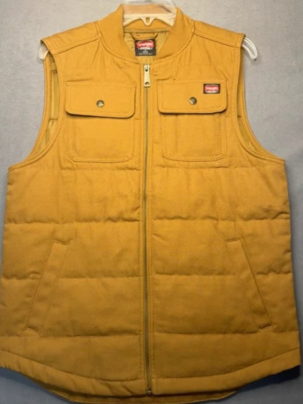 Workwear Gorpcore Wrangler Mens Medium Brown Quilted Full Zip Utility Vest